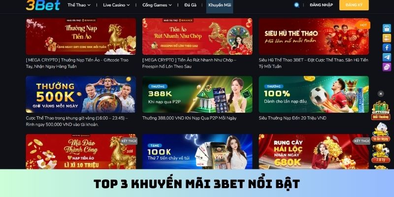 TOP 3 khuyến mãi 3BET nổi bật
