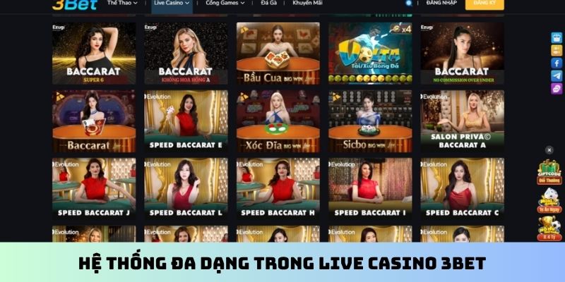 Hệ thống đa dạng trong live casino 3BET